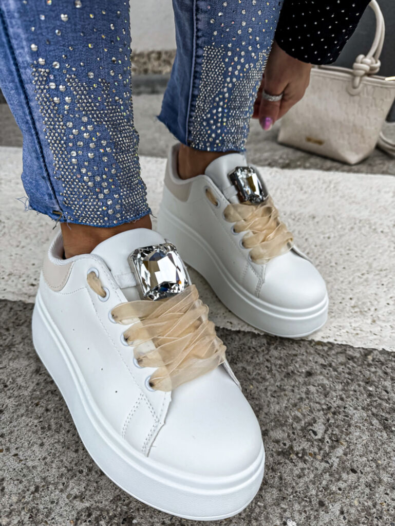 Biele platformové tenisky s ozdobou MAIDA