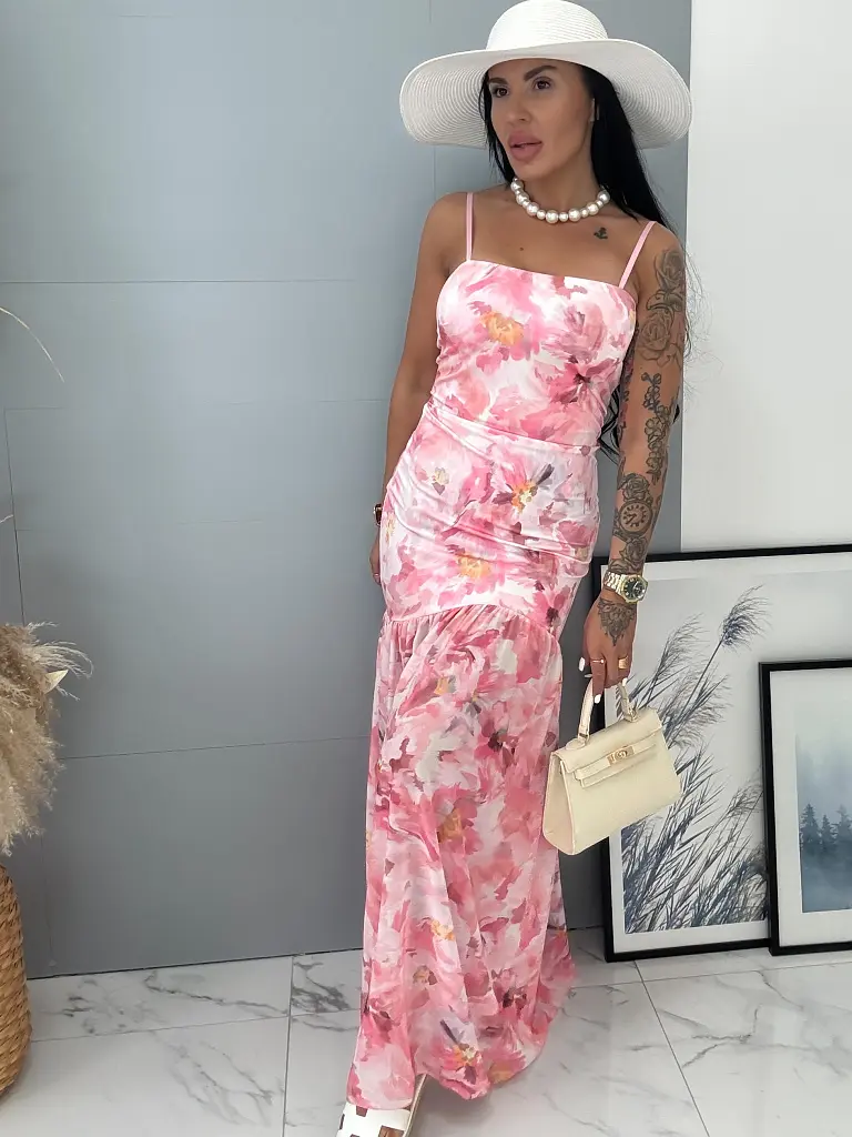 Dlhé kvetované šaty s predným rozparkom JULIE