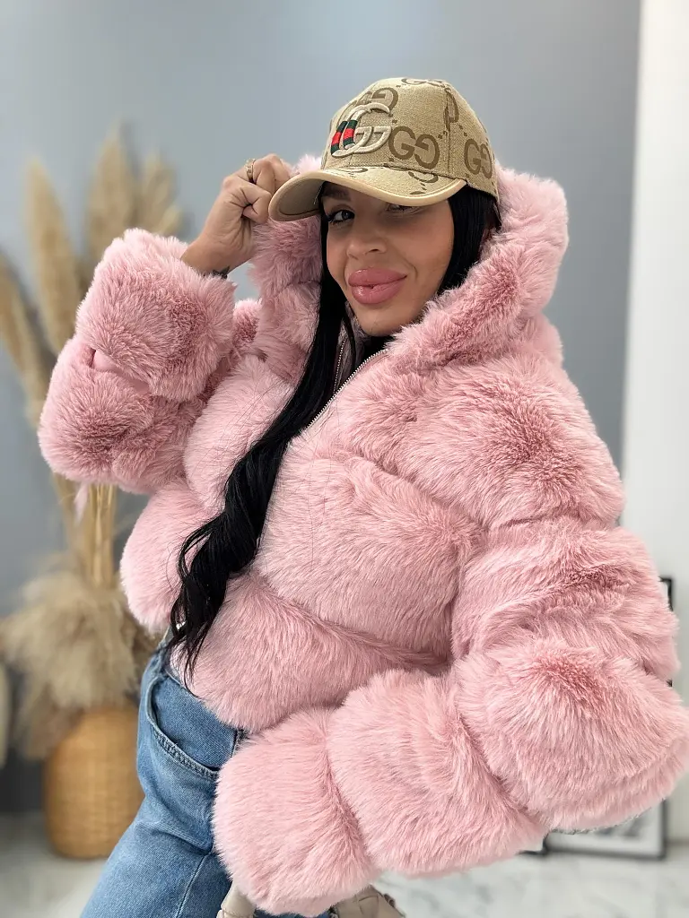 Koženková kožušinová bunda s kapucňou GIANNA