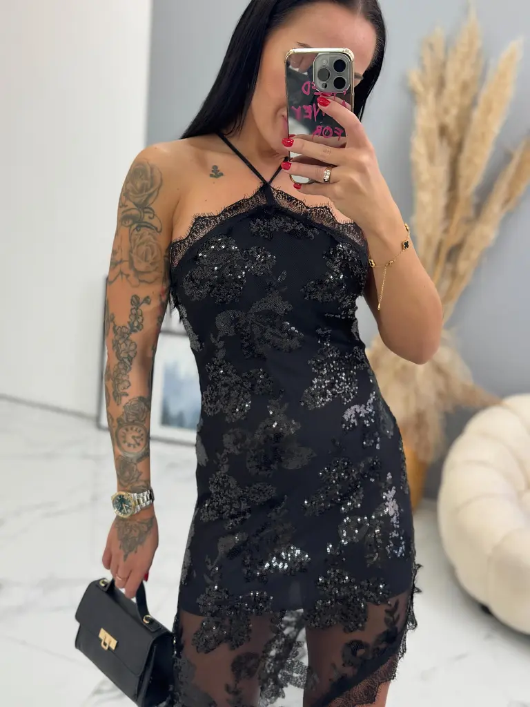 Čierne šifónové šaty zdobené flitrami AUDRIE - next