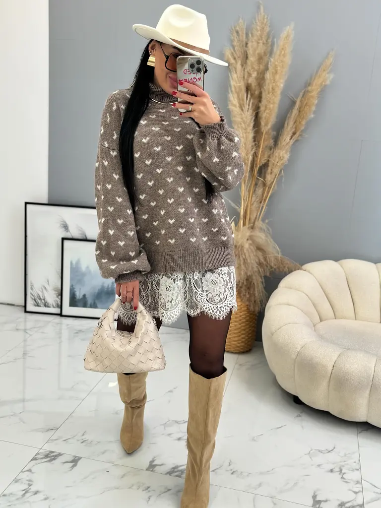 Pletený rolákový pulóver s čipkou FLETA