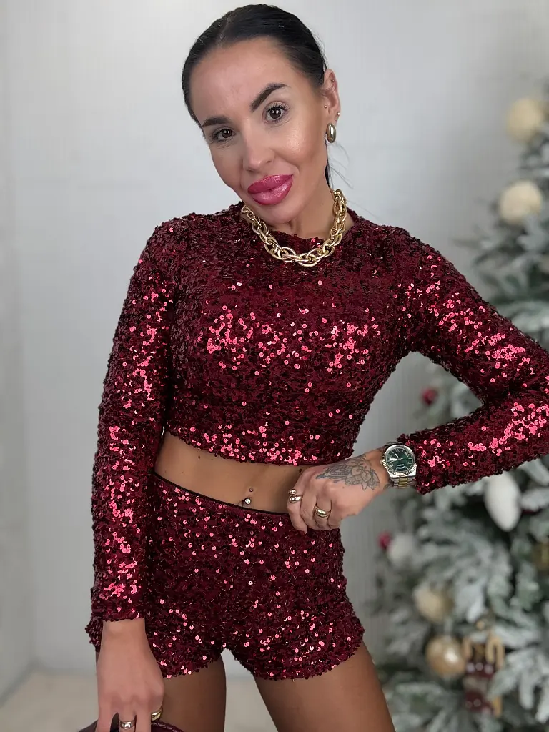 Bordové flitrované šortky SOLIRA