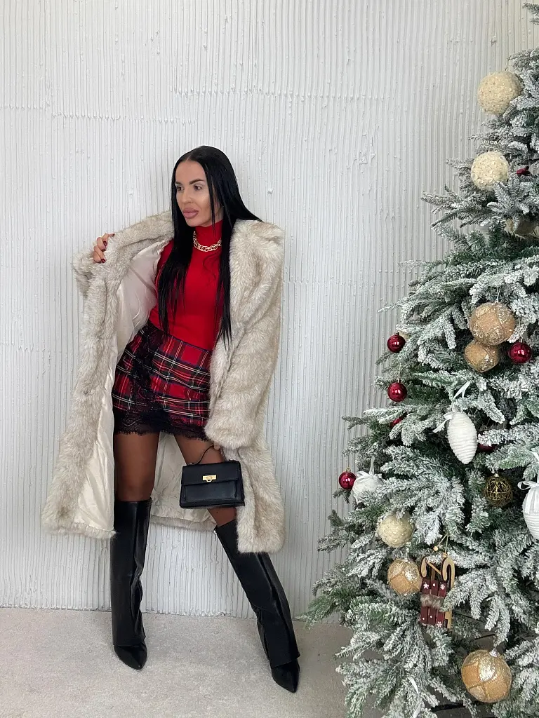 Károvaná sukňa s čipkou ELEEN