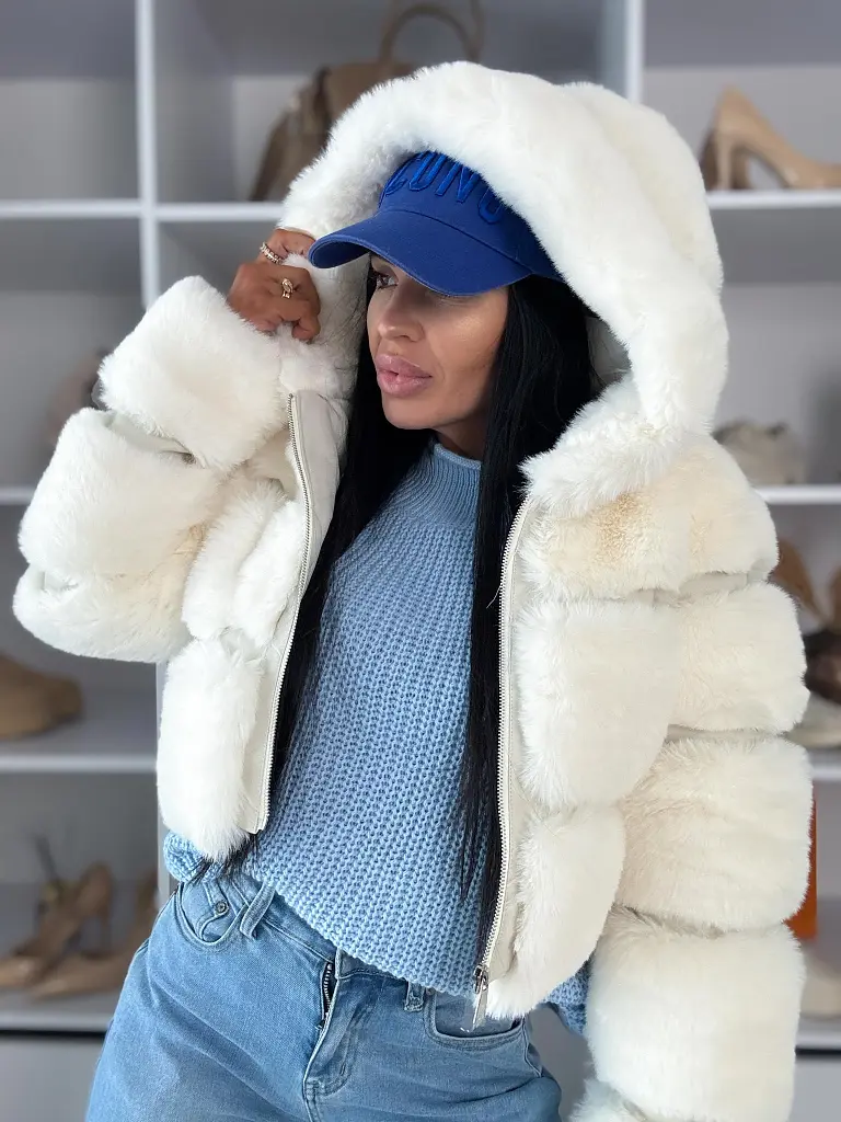 Koženková kožušinová bunda s kapucňou GIANNA