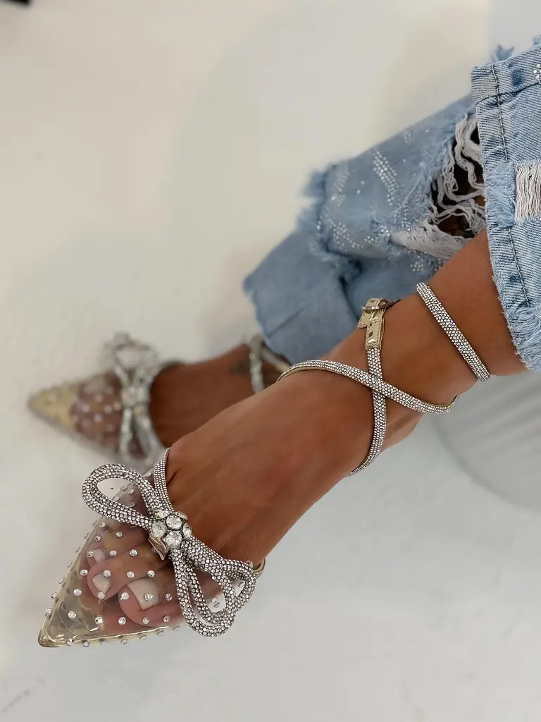 Transparentné sandále s kamienkami a mašľou GITTA-