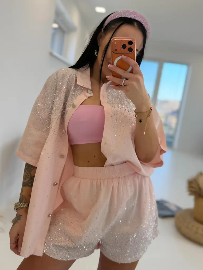 Elegantný denim komplet s kamienkami ERICA