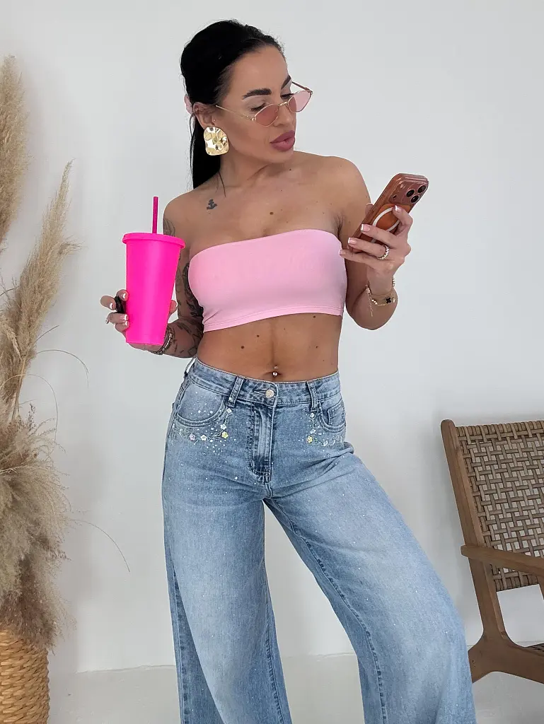 High Waist rifle s výšivkami a kamienkami