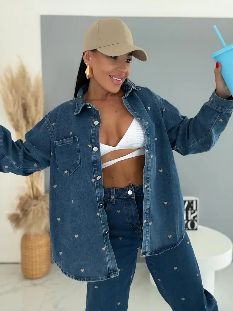 Denimový košeľový kabát HEART DENIM