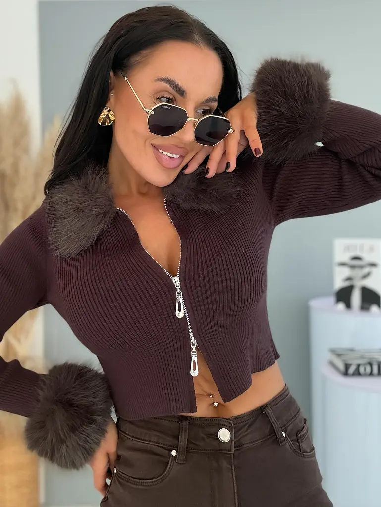 Rebrovaný kardigán s kožušinou SELENA - next